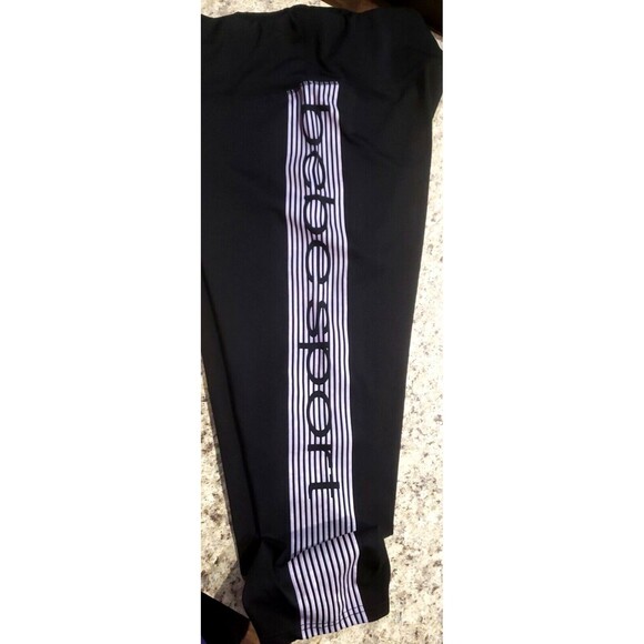 Bebe Women's Black/Blue Iris Side Stripe Athletic Leggings, Large, Worn Once - Picture 1 of 4